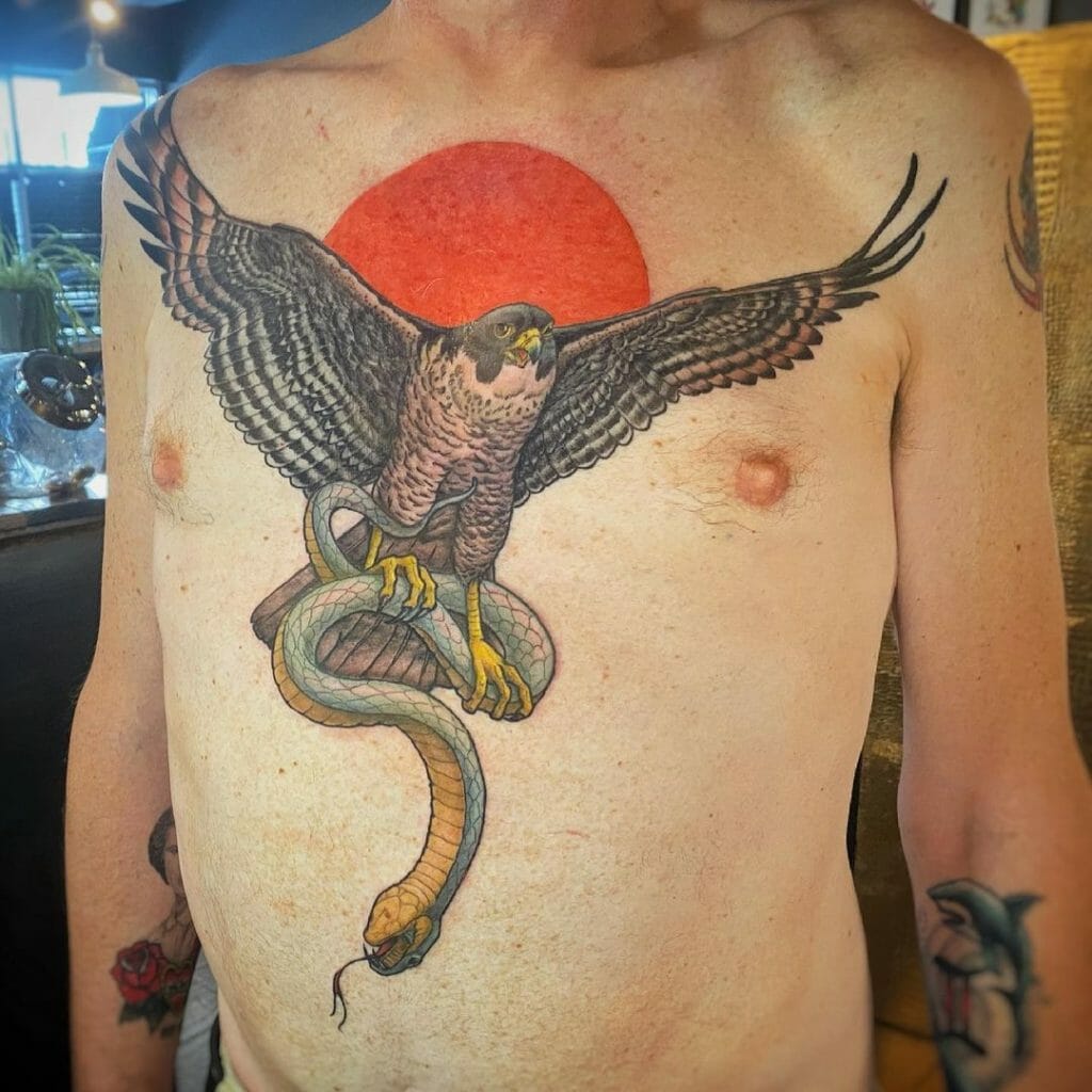 Falcon Tattoos With A Serpent