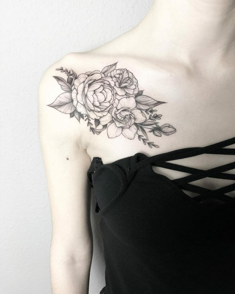 Fine Line Clavicular Gardenia Tattoo Design