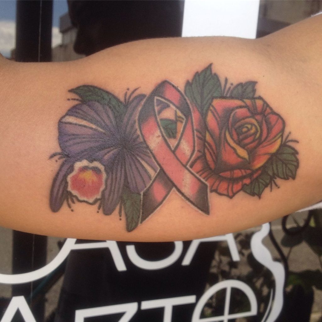 Floral Cancer Ribbon Tattoo
