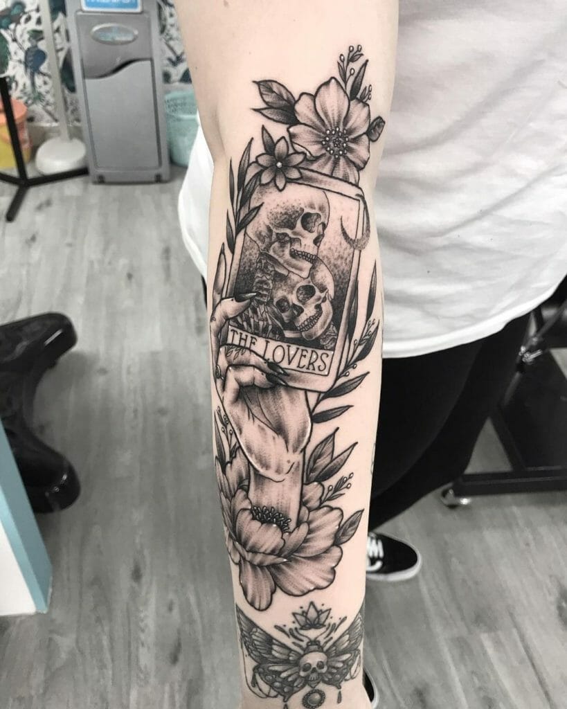 Floral Sleeve Tattoo With Death Motif