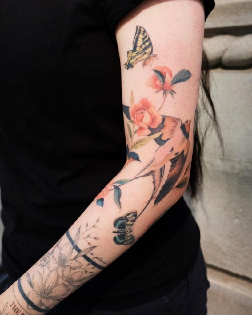 Floral with Butterfly Sleeve Tattoo