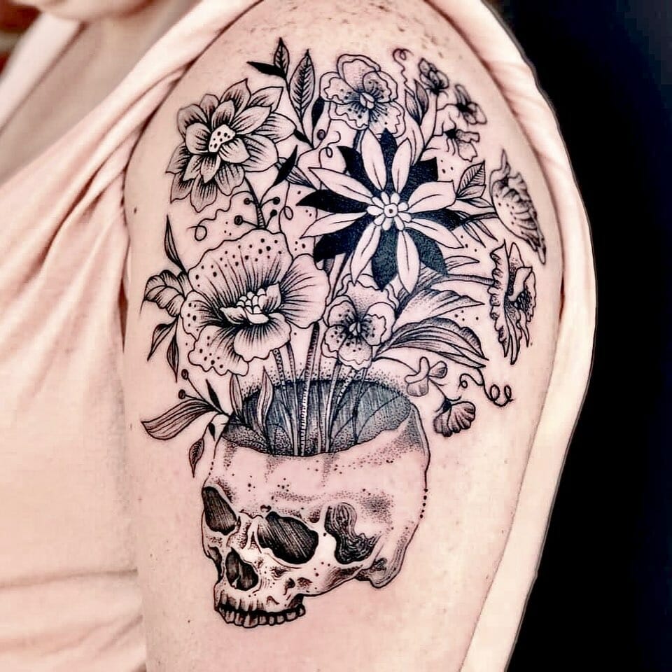 Floral with Skull Tattoo