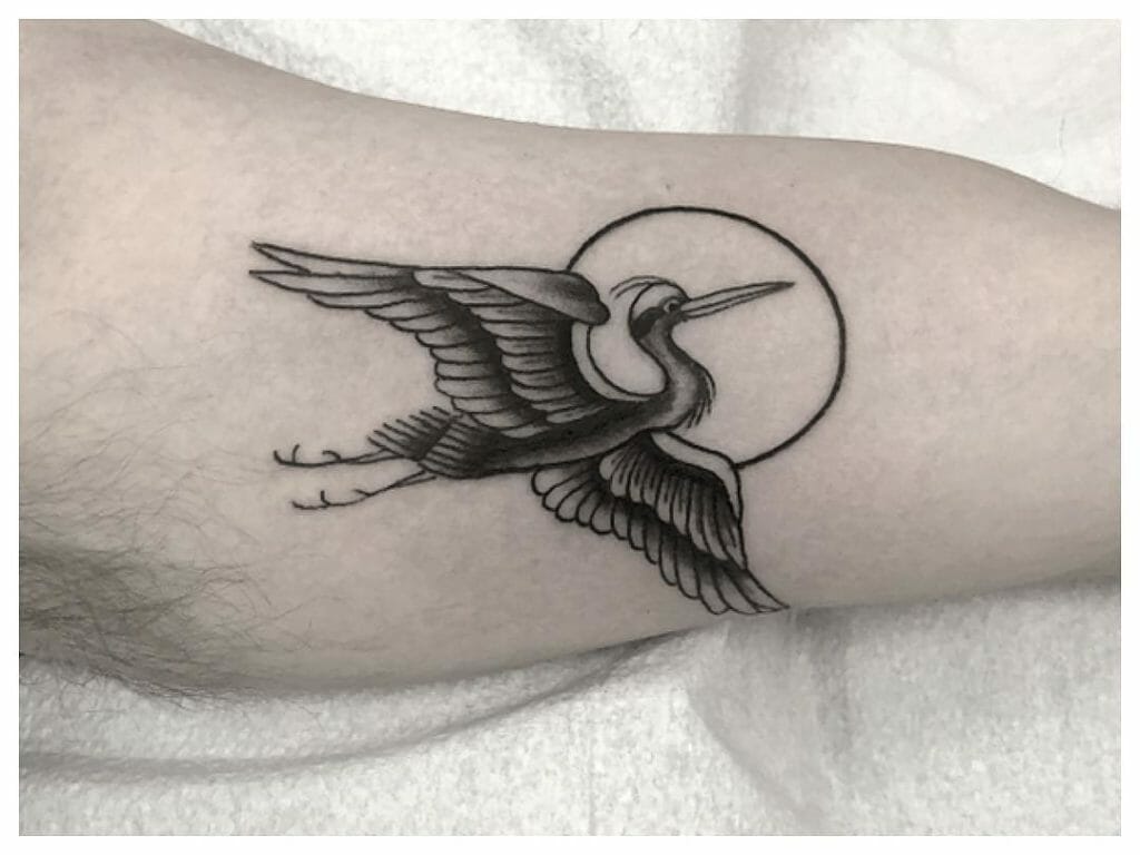 Flying Black Crane Tattoo