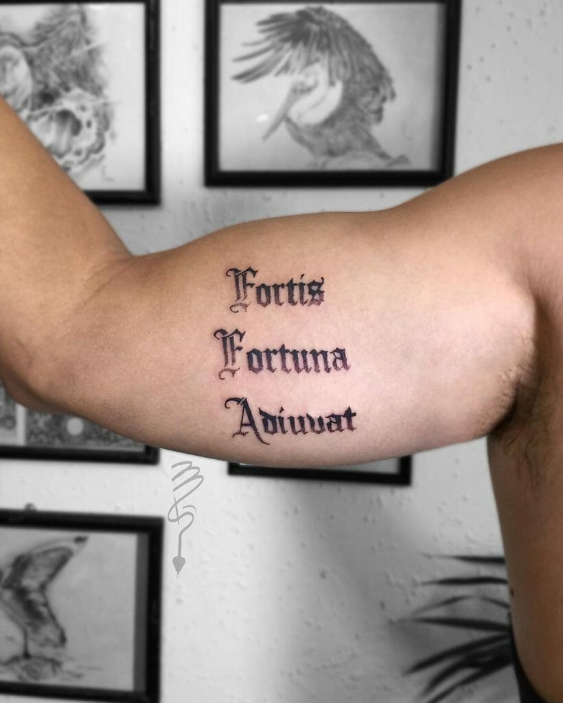 Fortis Fortuna Adiuvat Biceps Tattoo