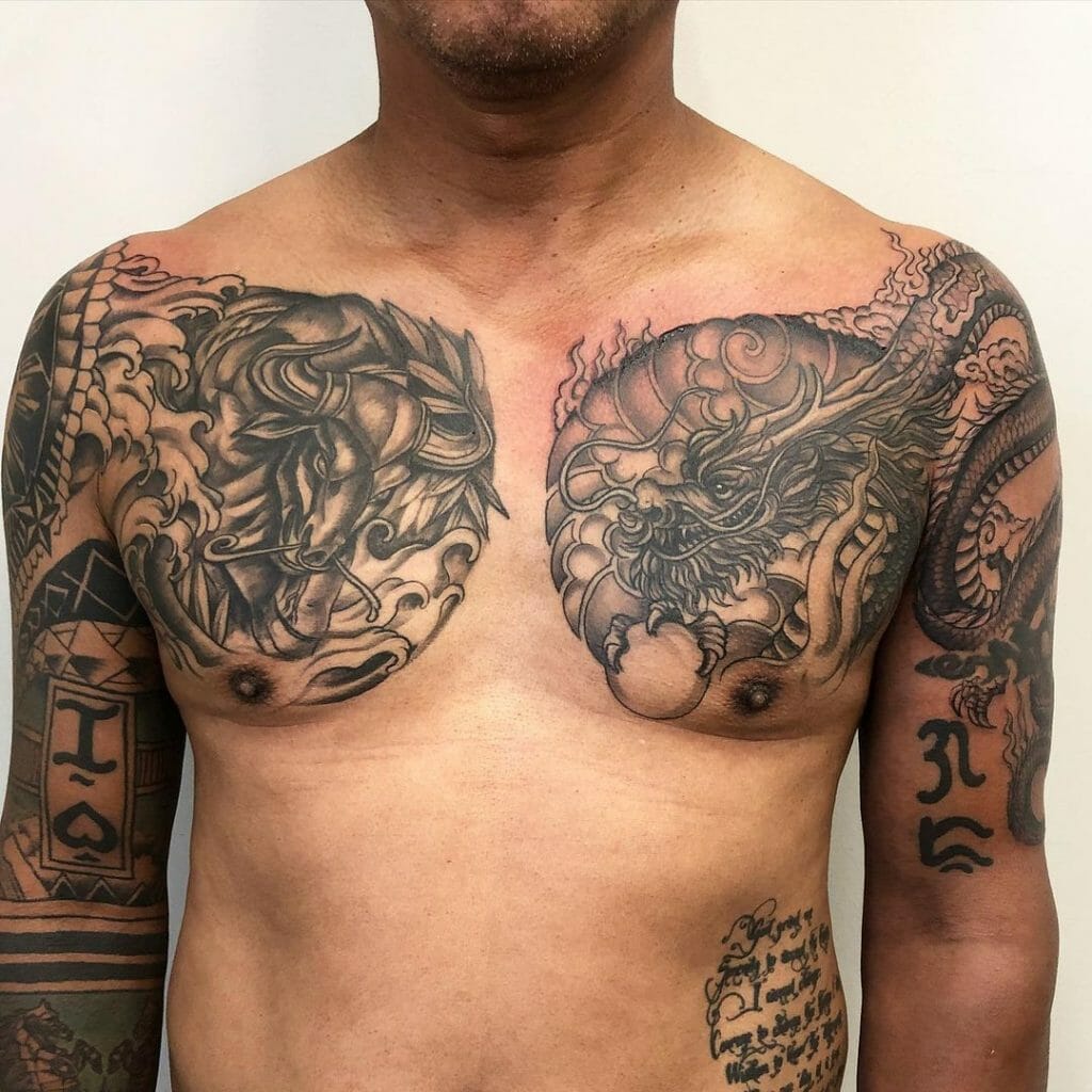 Full Chest Armour Bull-Dragon Tattoos