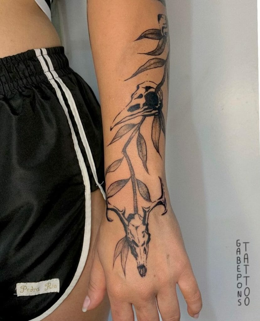 Full Sleeve Tattoo Designs Of A Deer Skull