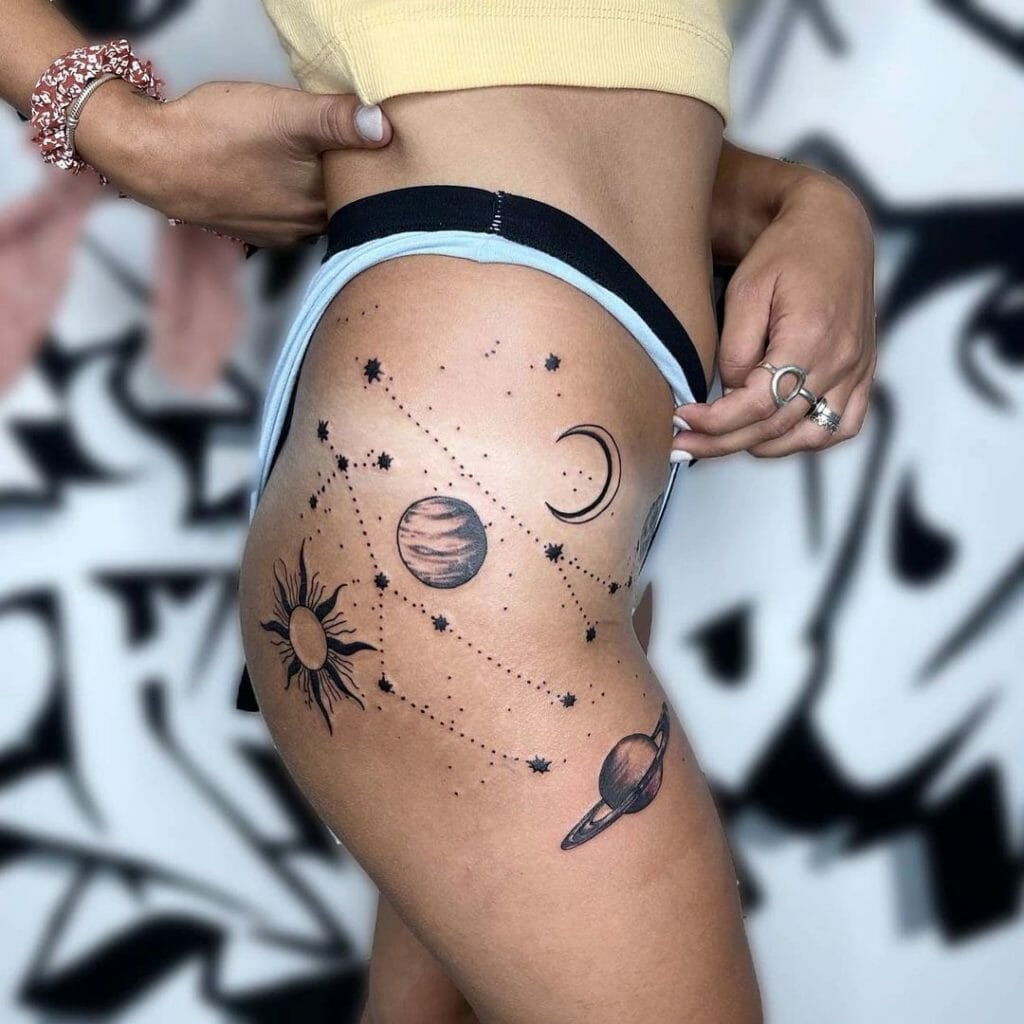 Gemini Thigh Constellation Tattoo Idea For Men And Women
