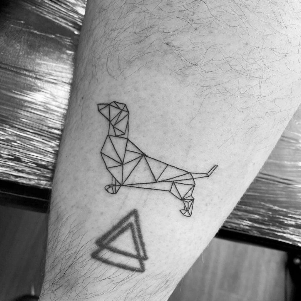Geometric Dog Portrait Tattoo For A Mathematics Enthusiast