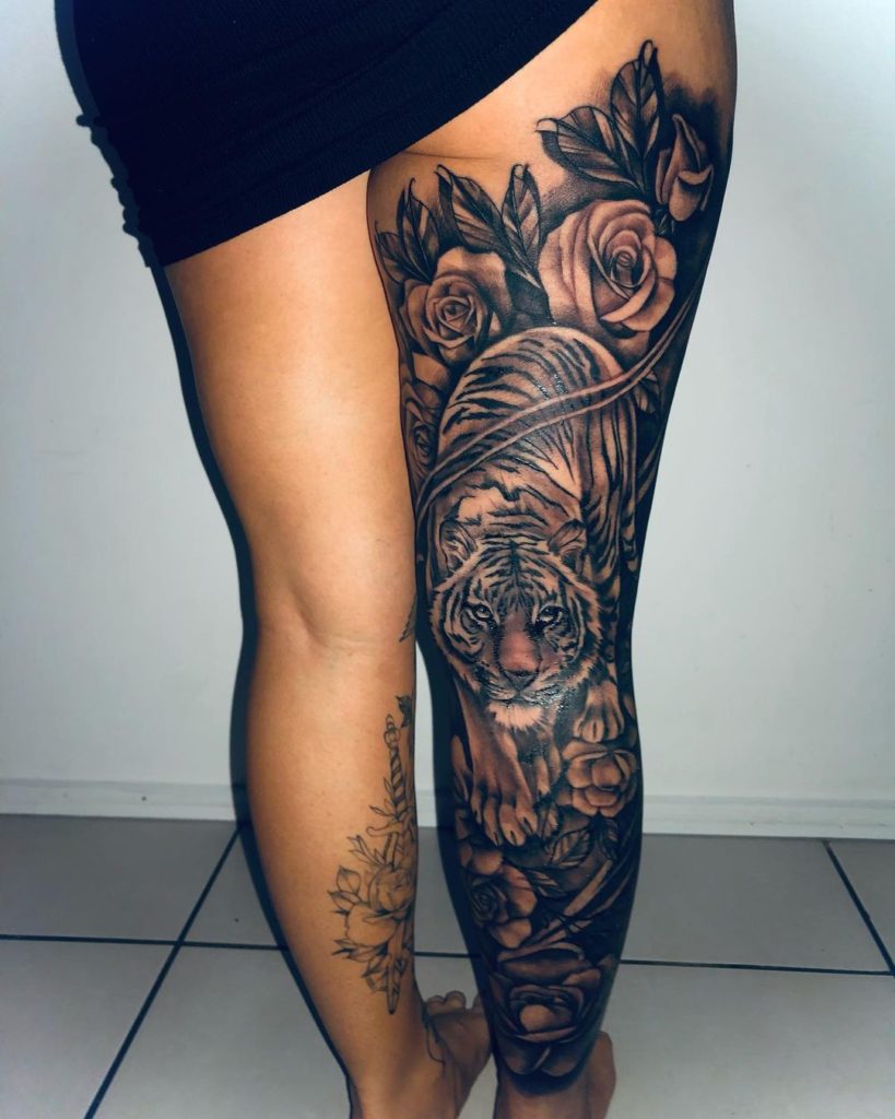 Gorgeous Tiger Leg Sleeve Tattoo