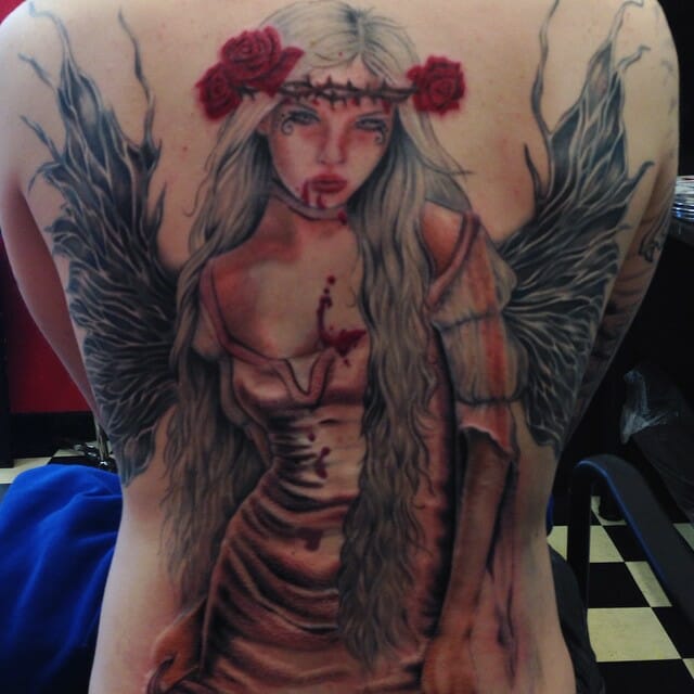 Gothic Fairy Tattoo Design On Back