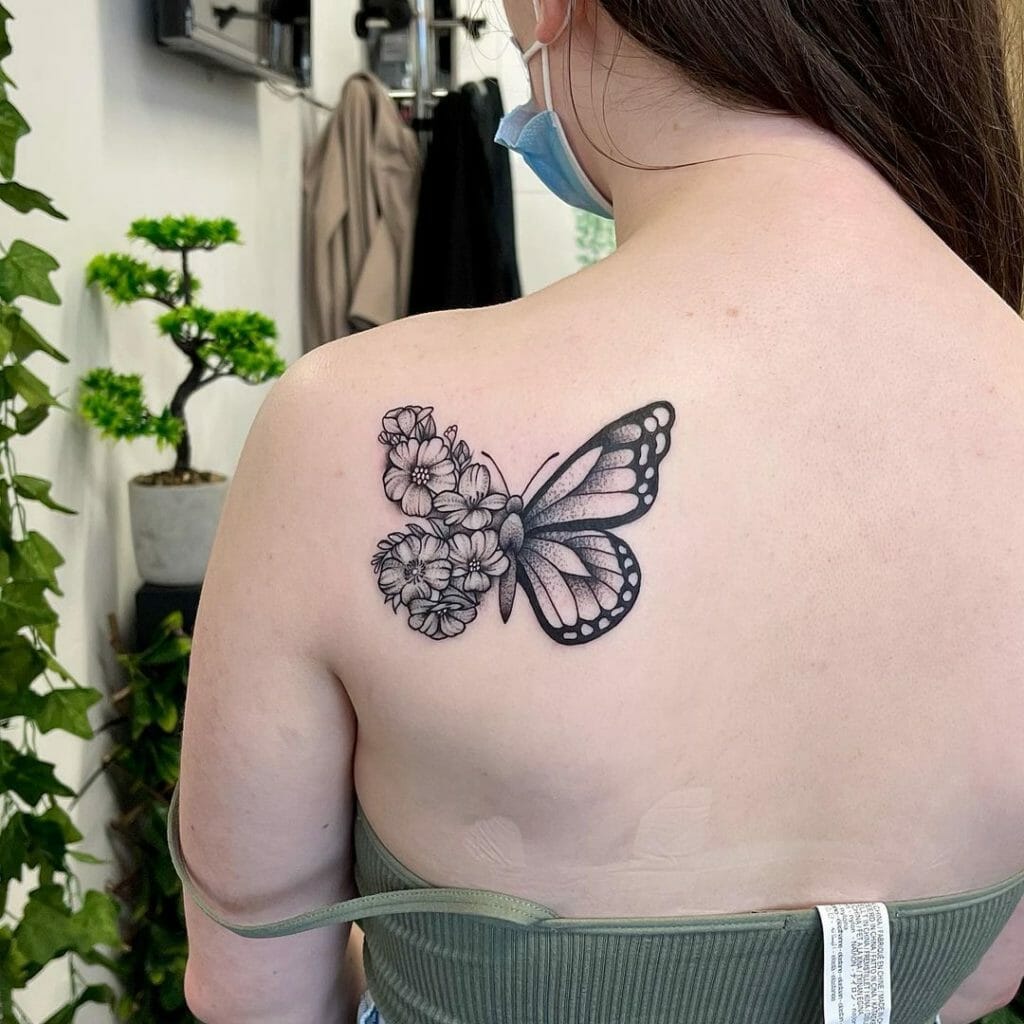 Half Flower Half Butterfly Tattoo