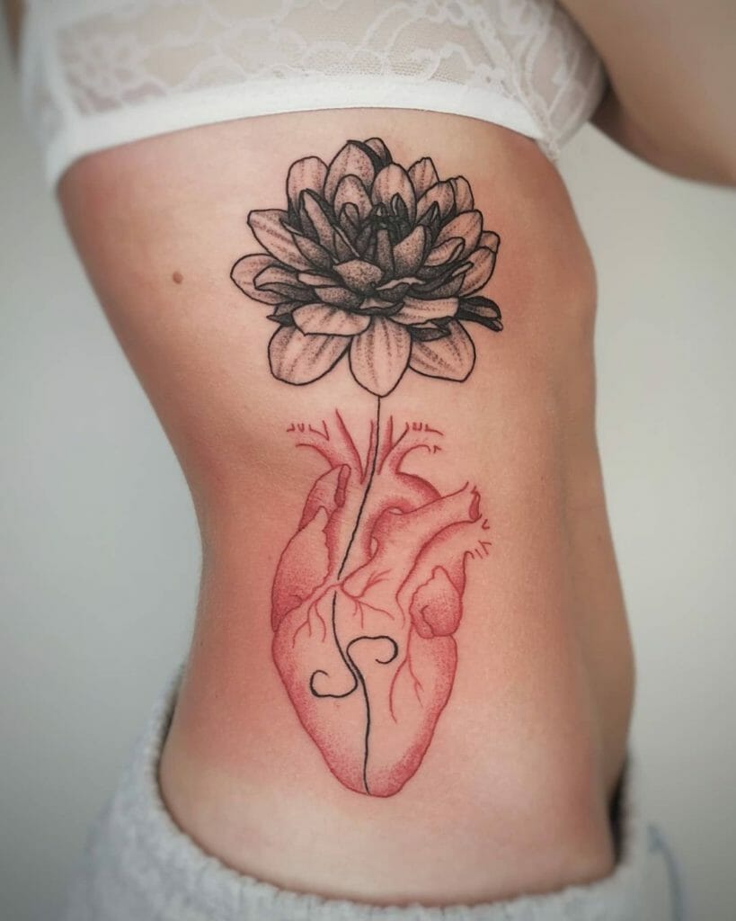 Heart And Dahlia Tattoo For Men And Women