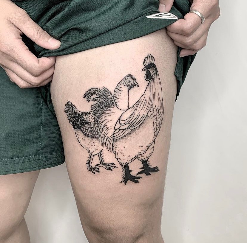 Hen And Rooster Tattoo