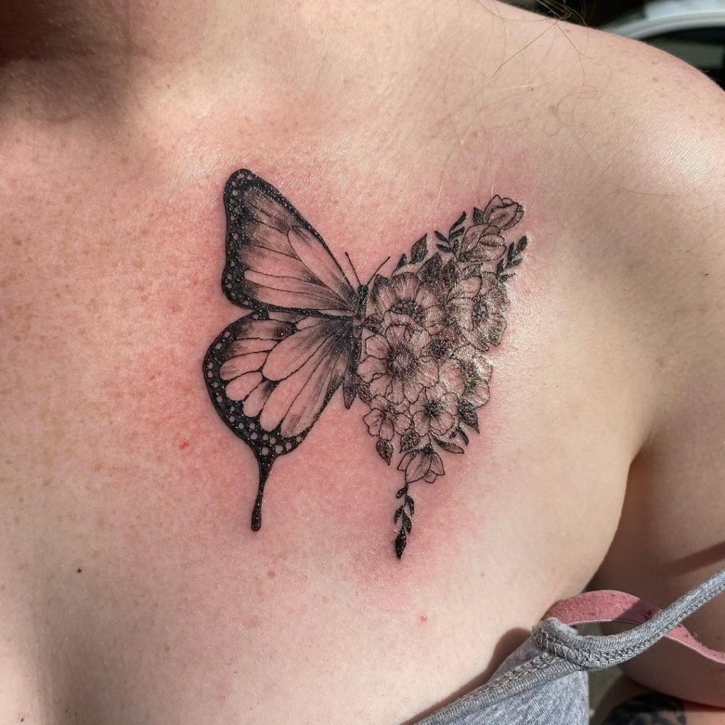 Interesting Butterfly Tattoo On Chest