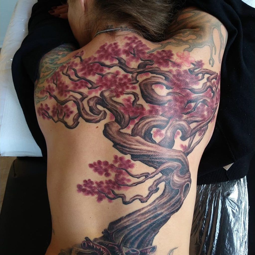 Japanese Cherry Blossom Tree With Branches Back Tattoo Designs