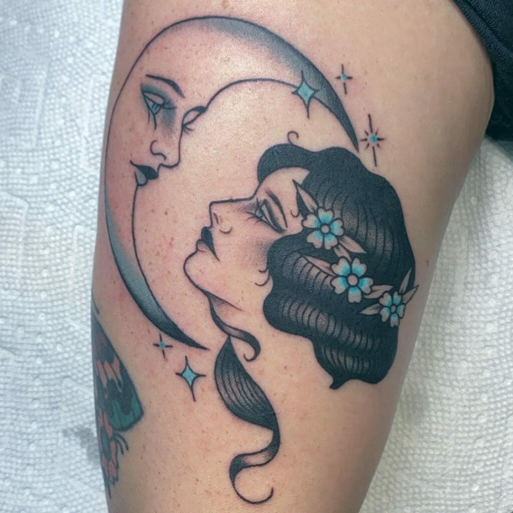 Lady Crescent Moon Tattoo