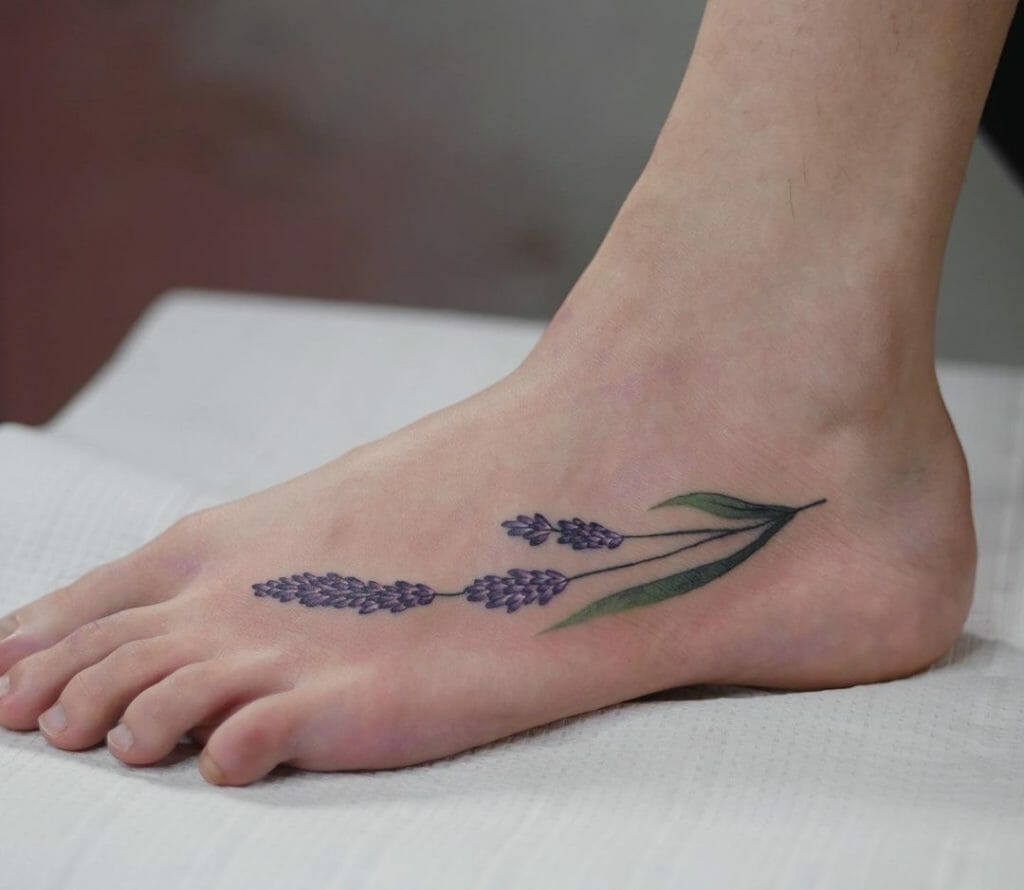 Lavender Side Foot Tattoo