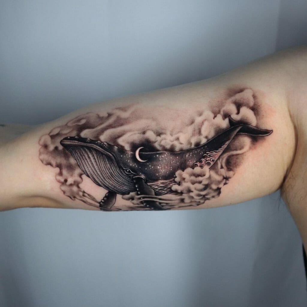 Majestic Whale And Black Cloud Tattoo