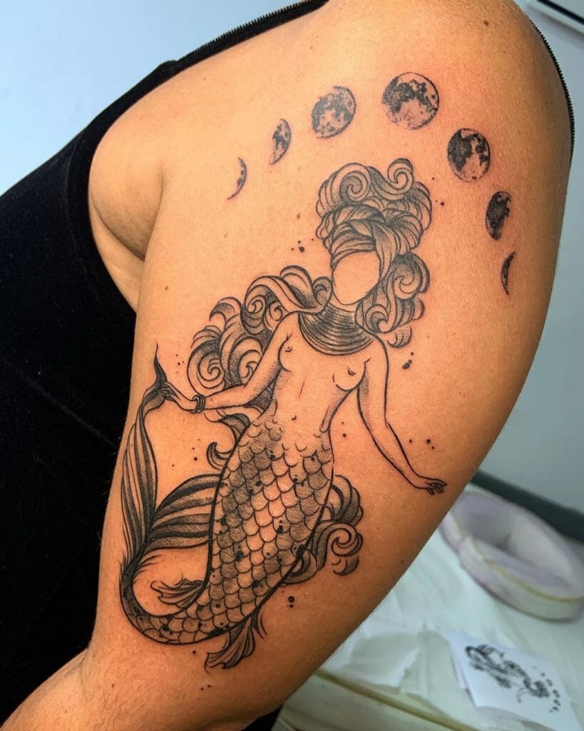 Mermaid with Crescent Moon Tattoo