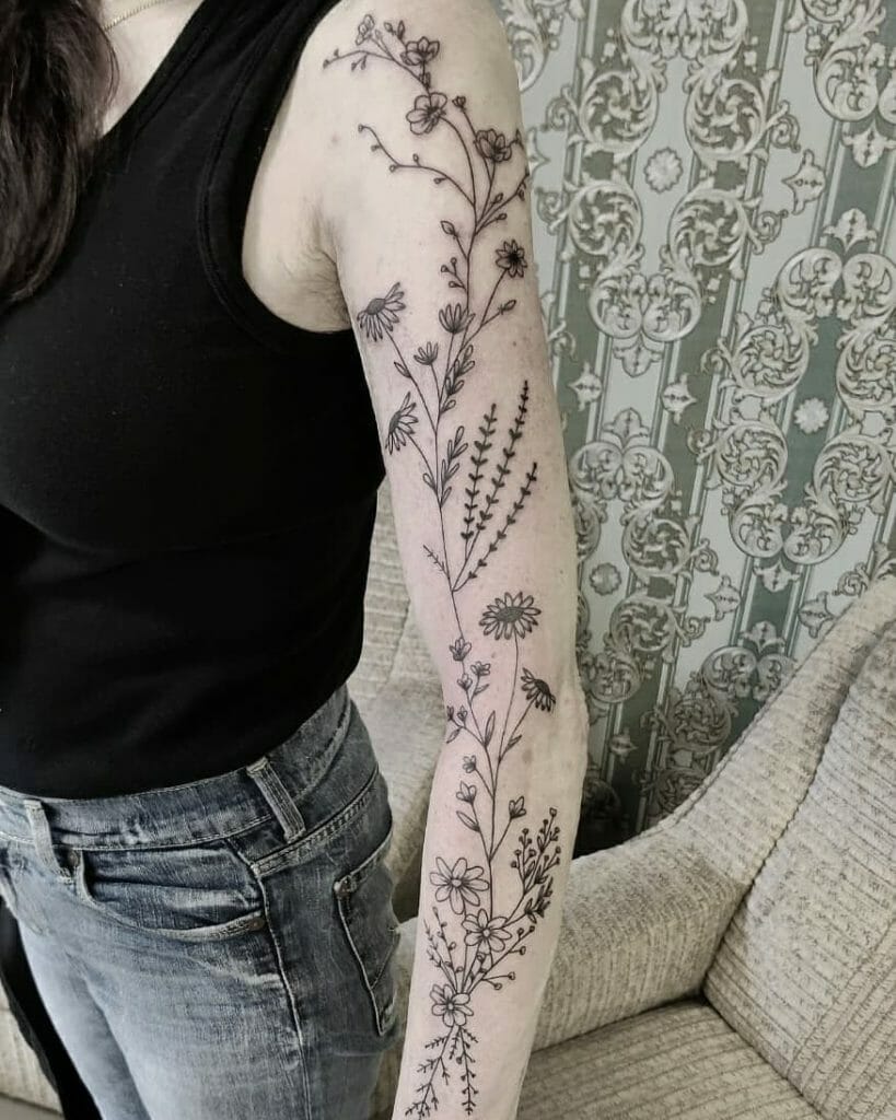 Minimalist Flower Sleeve Tattoo