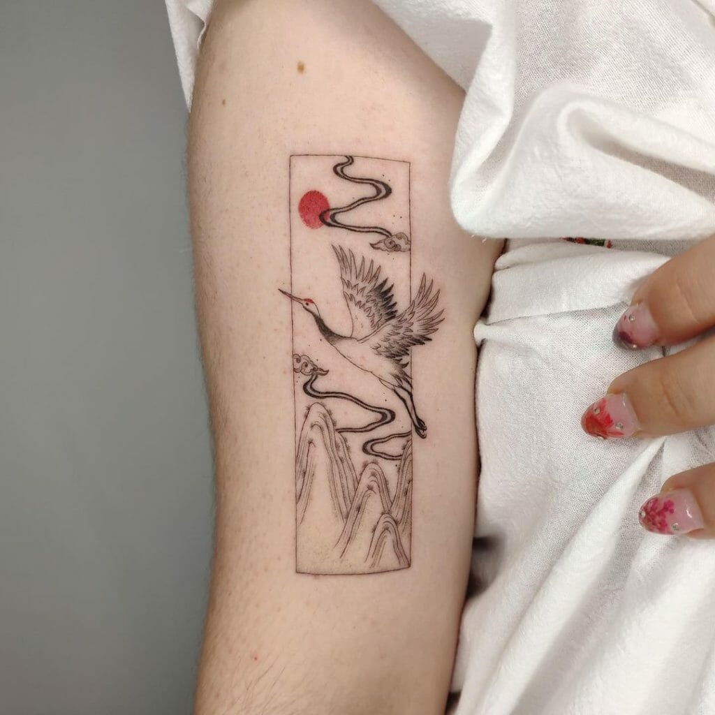 Minimalistic Crane Tattoo