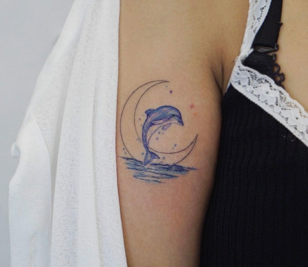 Moon Dolphin Tattoo