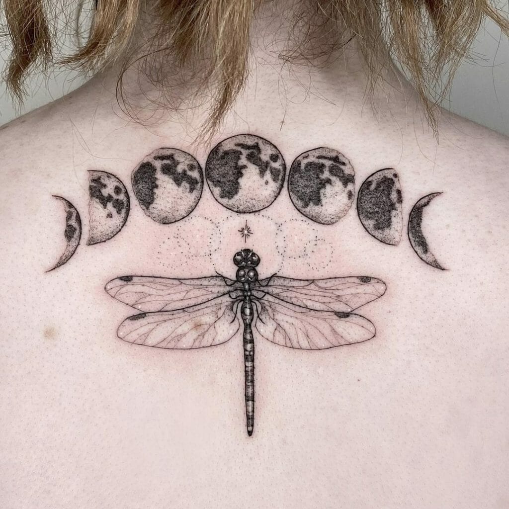 Moon With Dragonfly Tattoos