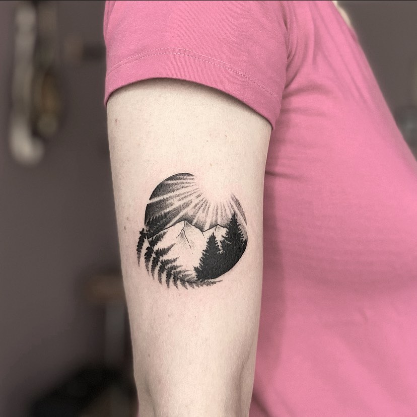 Mountain Trees Circle Tattoo