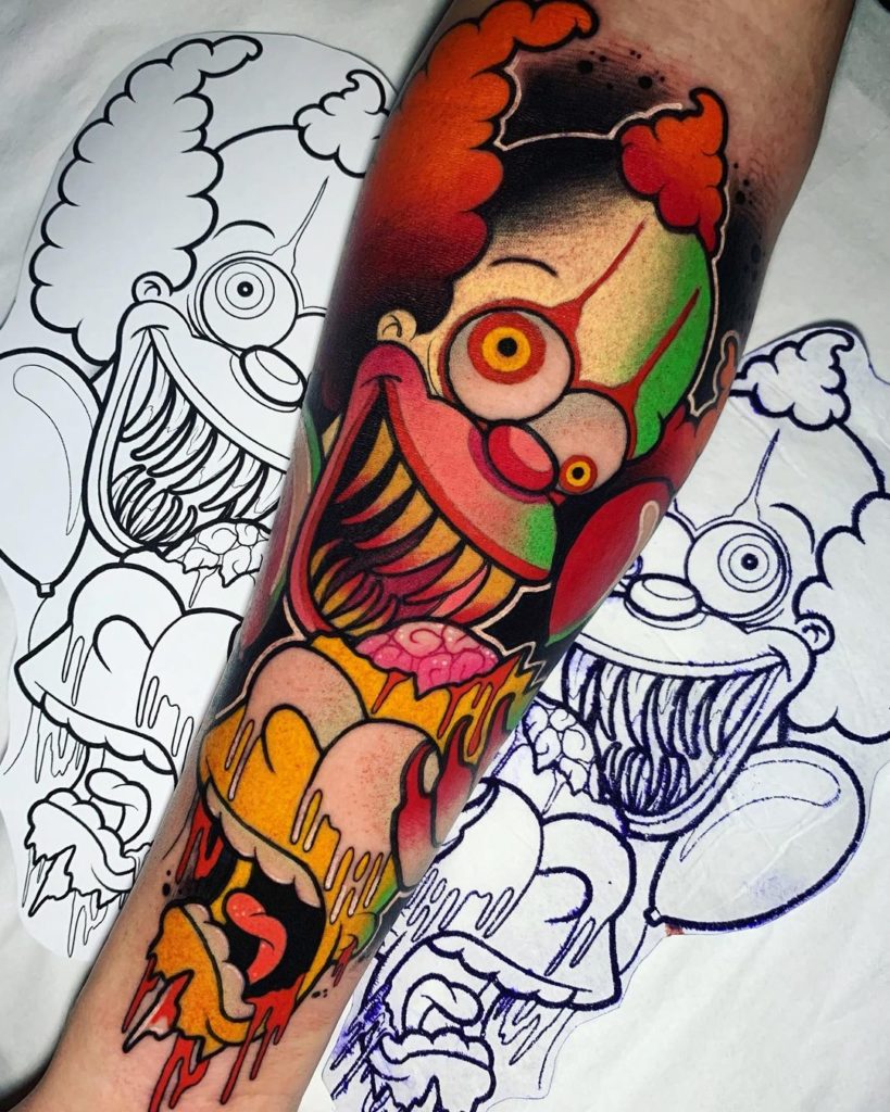 Multicoloured Simpson Clown Tattoos