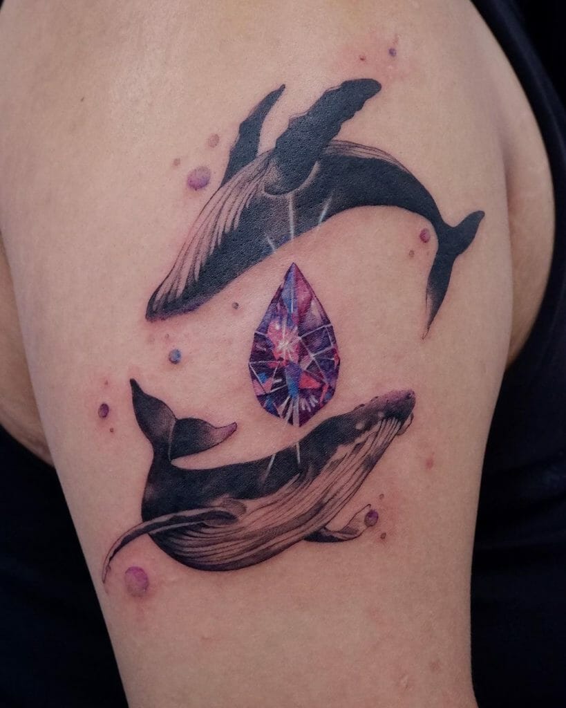 Mystical Diamond Tattoo Design With Flying Whales