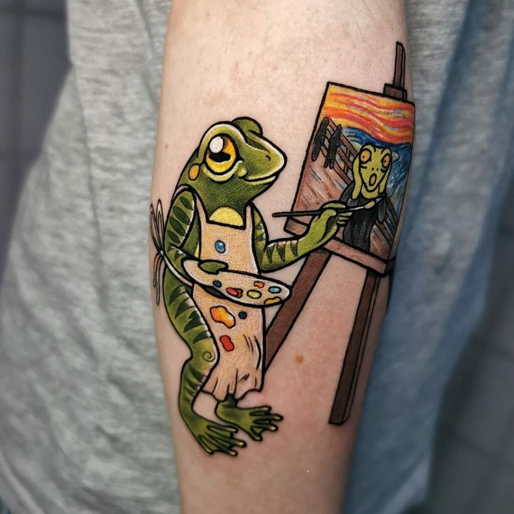 Neo-traditional frog tattoo