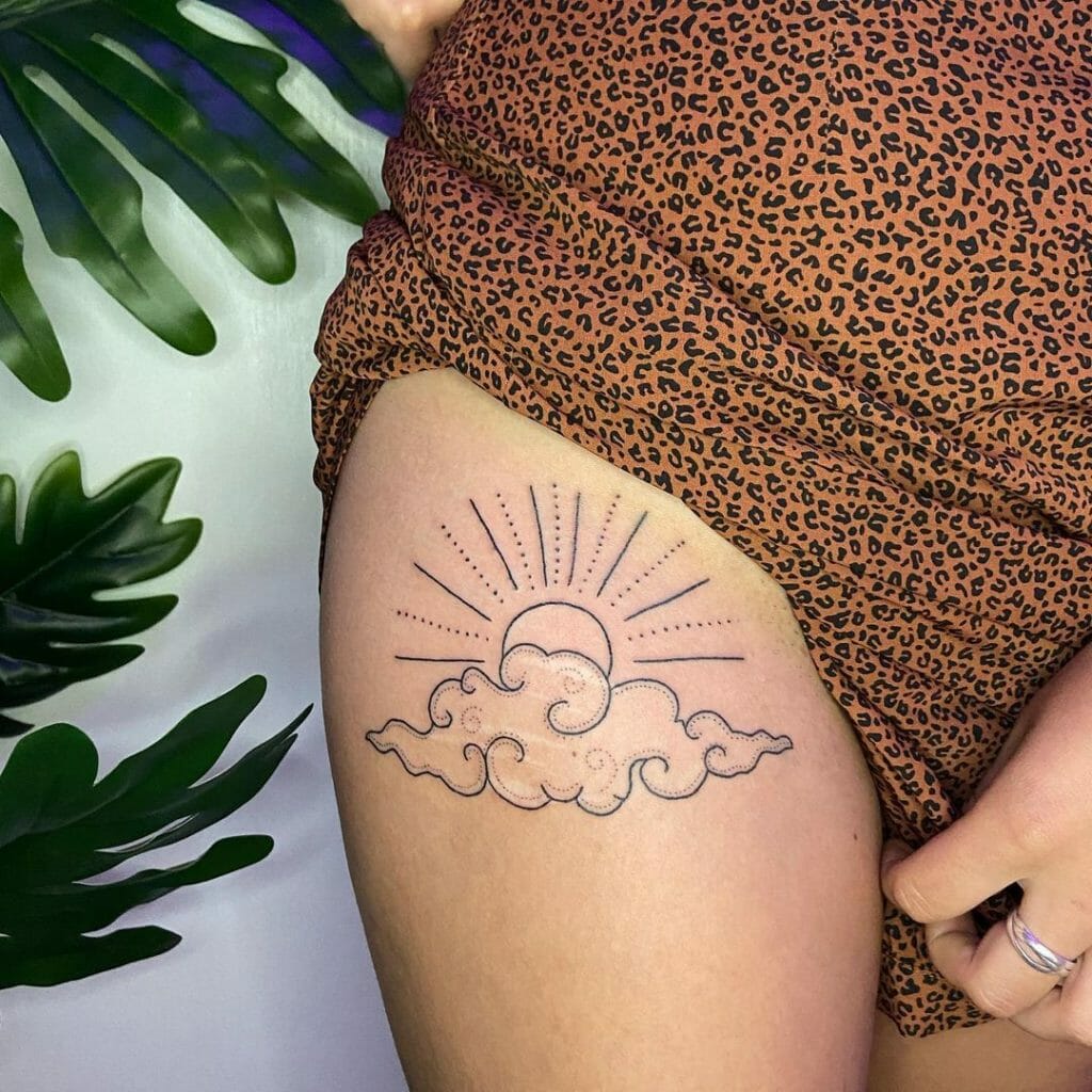 Outline Sun And Black Cloud Tattoo