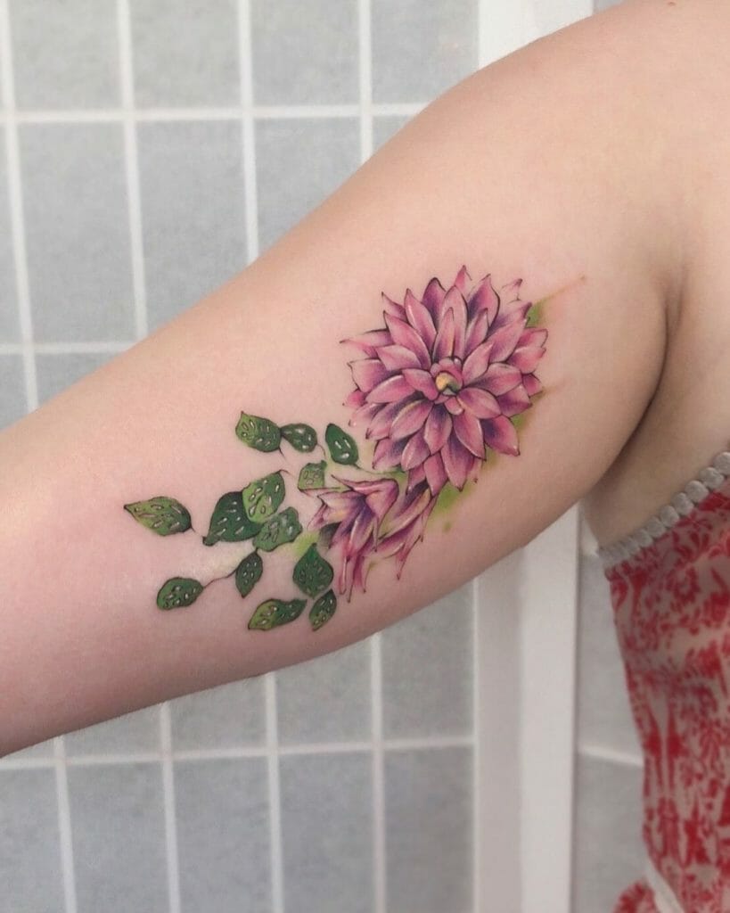 Realistic Dahlia Flower Tattoos