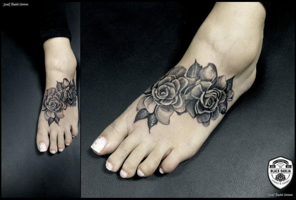 Realistic Gardenias Tattoo Design On Foot