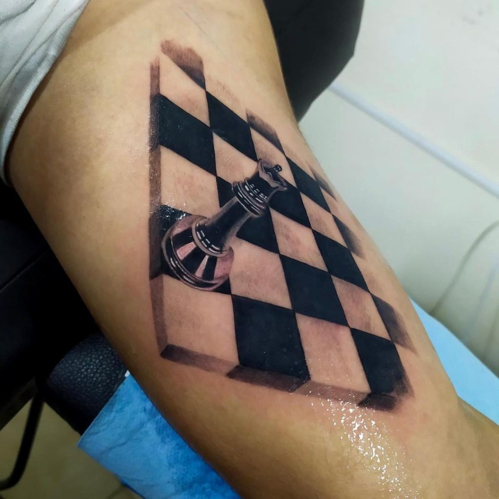 Realistic Queen Tattoo On A Chess Board