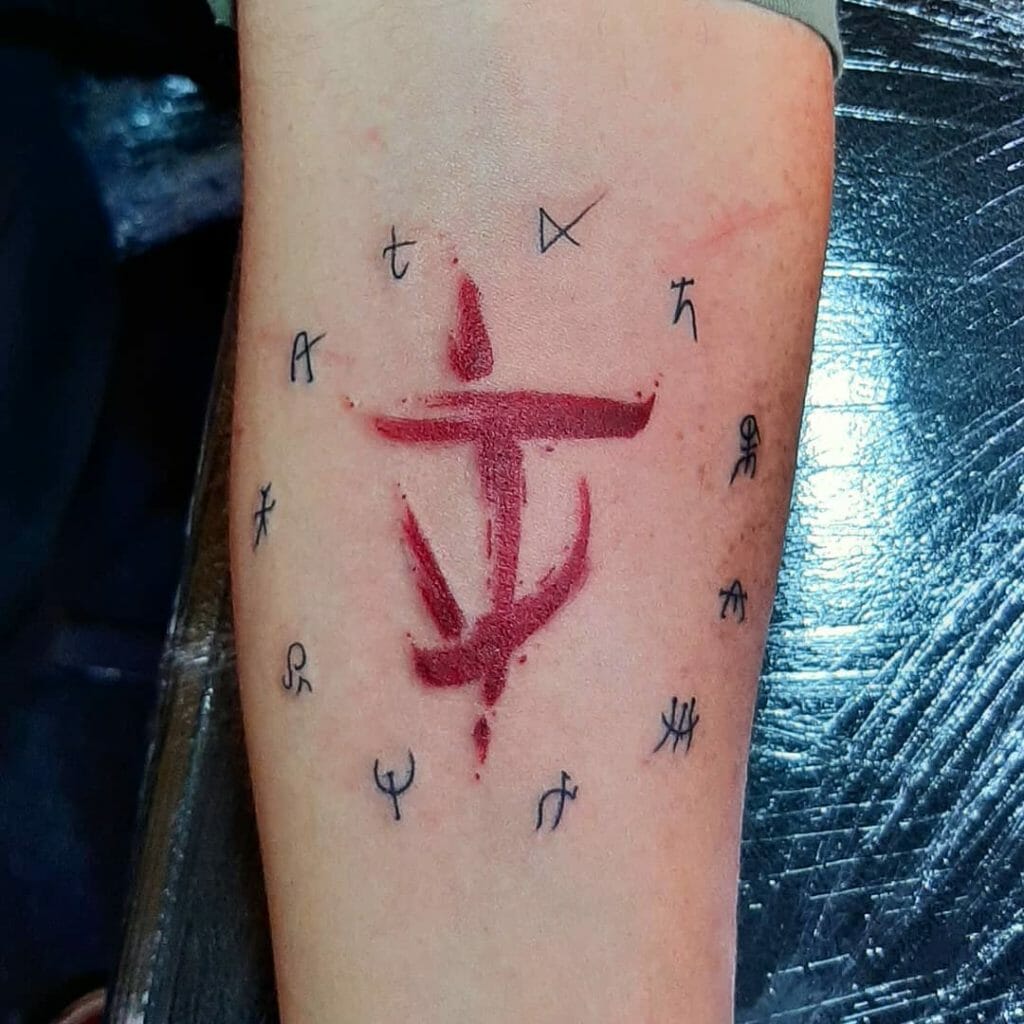 Red Letters Doom Tattoo