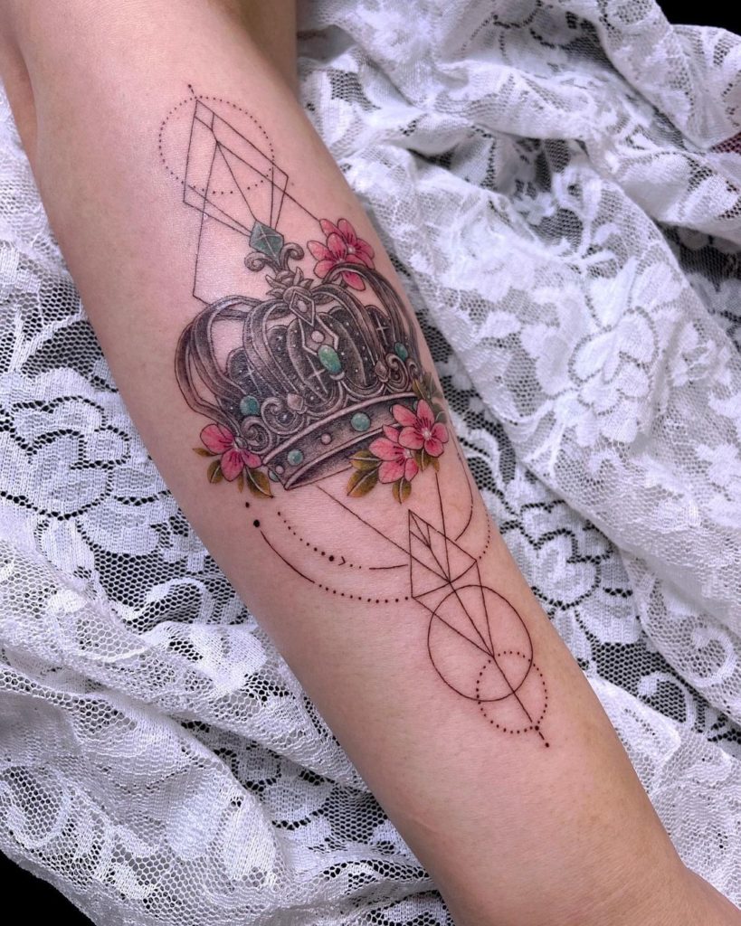 Regal Geometric Cherry Blossom Tattoo