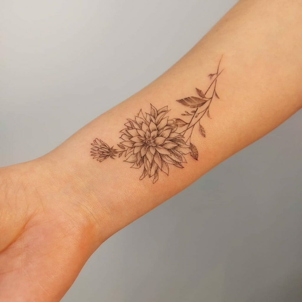 Simple Dahlia Tattoo For Minimalists