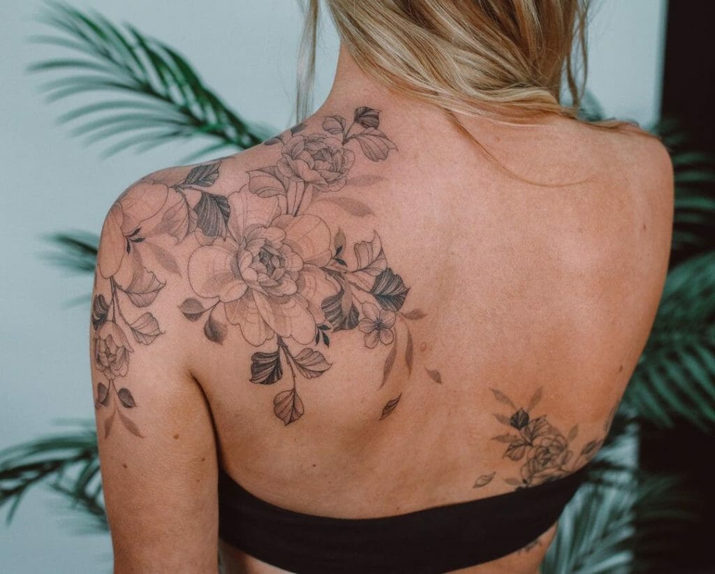 Sketch Flower Shoulder Tattoo