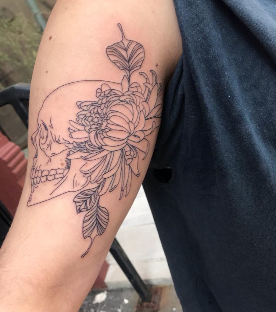 Skull And Chrysanthemum Tattoo