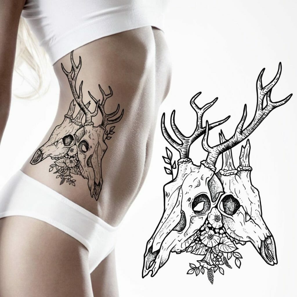 Skull Tattoo Of A Two-Headed Deer