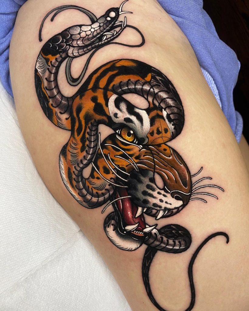 Snake And Tiger Tattoo Designs