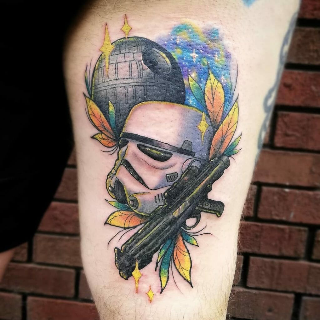 Star Wars Tattoo of The Death Star With Storm Troopers