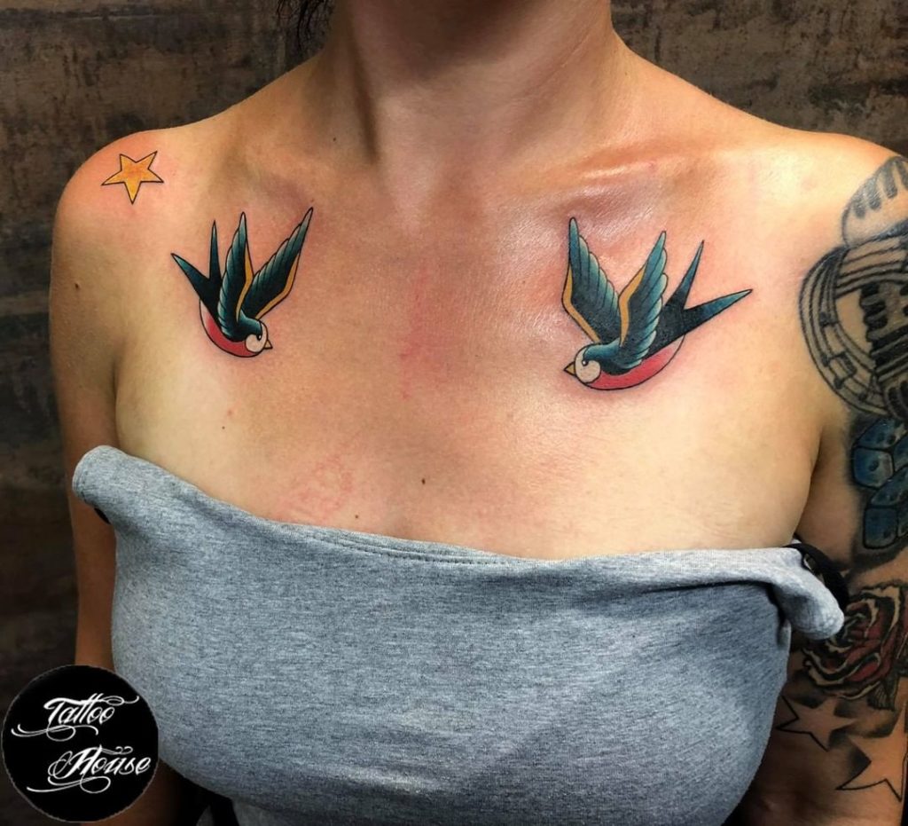 Stunning Bird Chest Tattoo