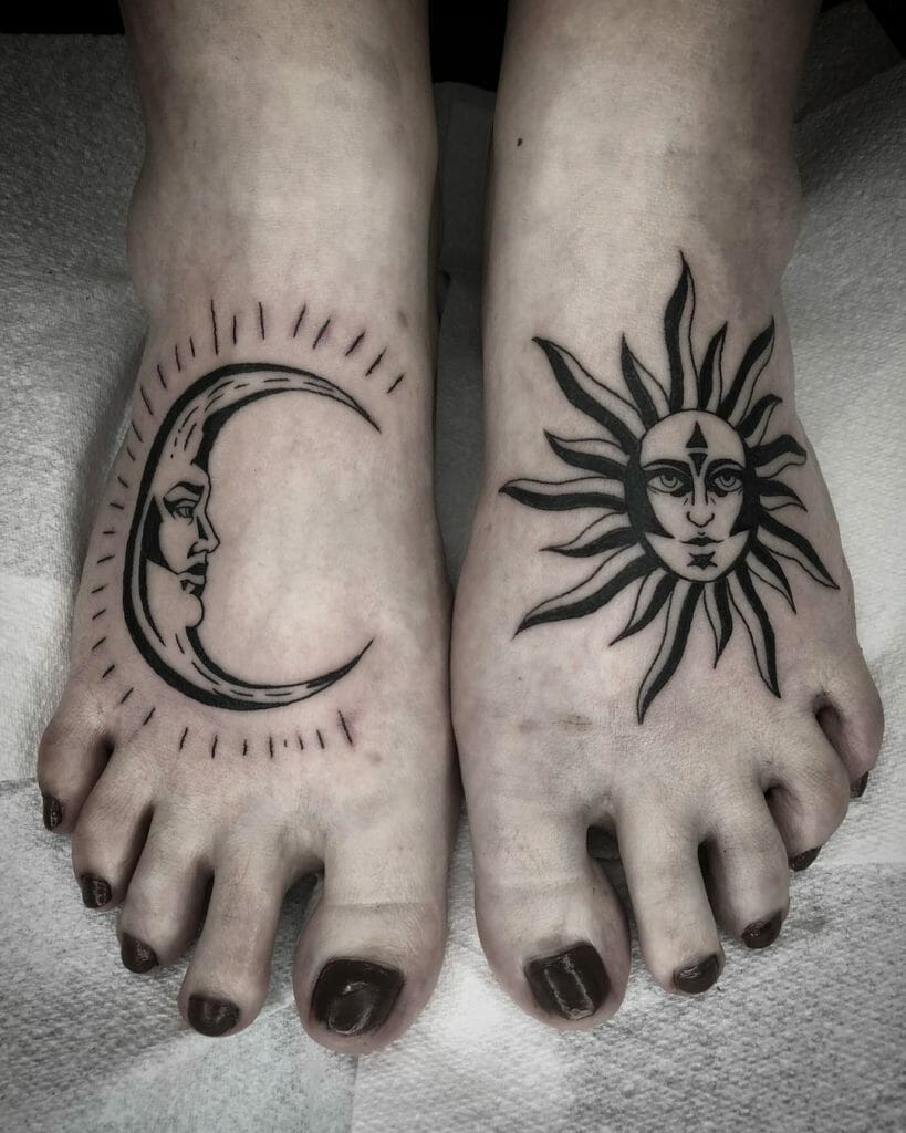 Sum and Moon Foot Tattoo