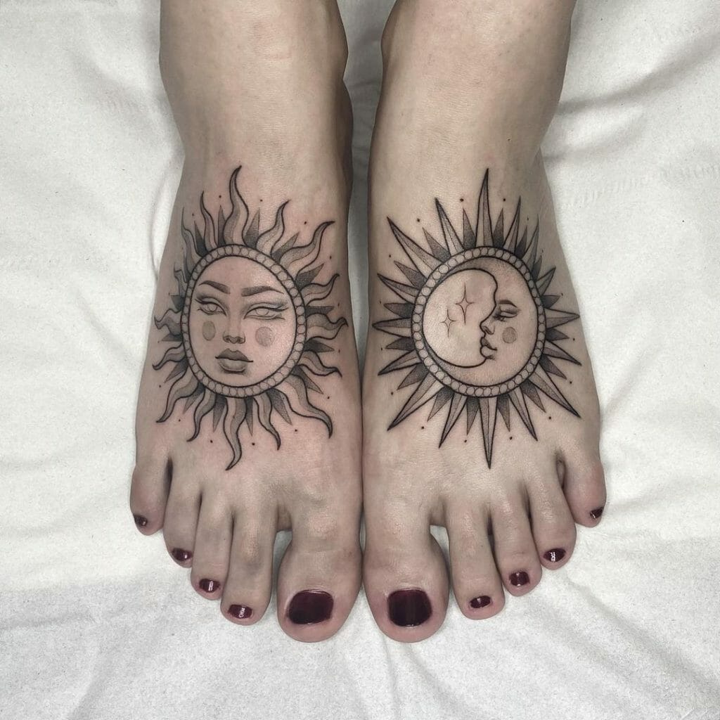 Sun And Moon Foot Tattoo