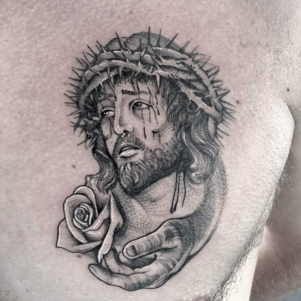 Tattoo Of Jesus Christ With The Crown Of Thorns