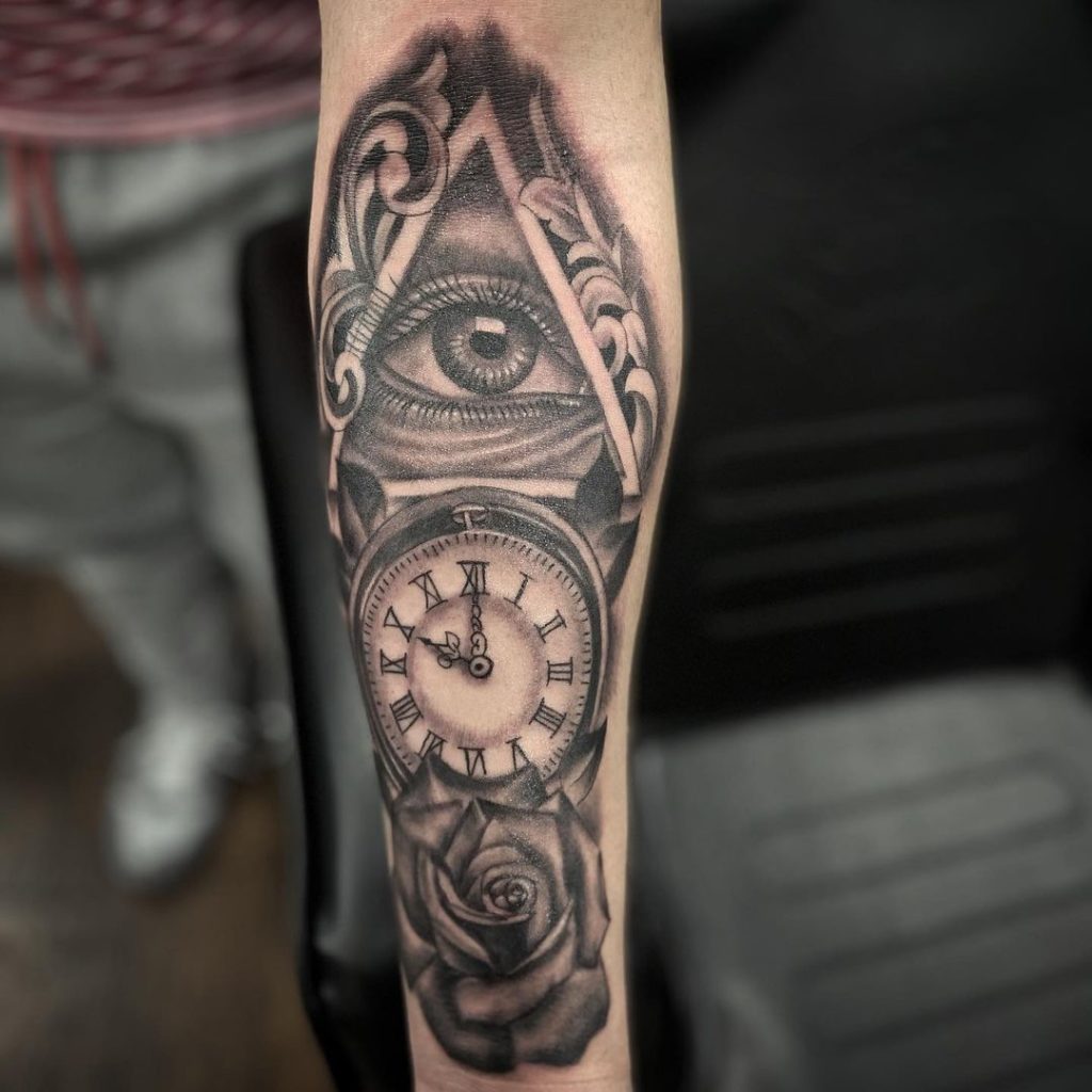 The All-Seeing Eye Clock Tattoo Designs