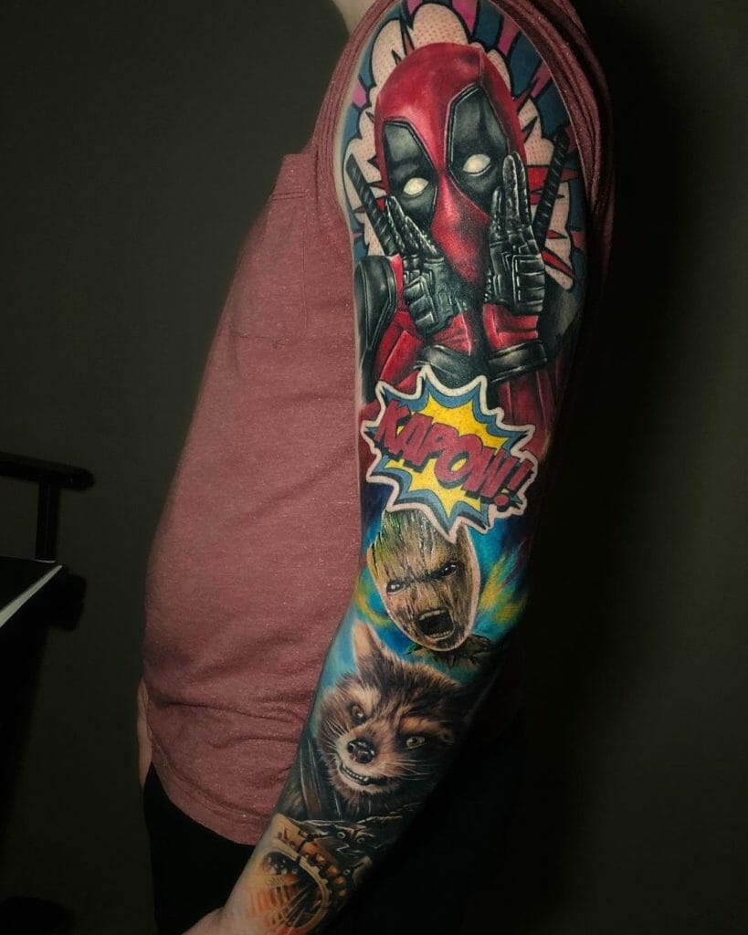 The Guardians Of The Galaxy And Deadpool Tattoo Sleeve