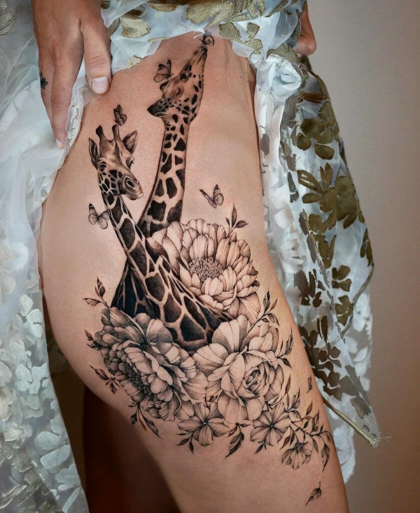 Thigh Giraffe Tattoo Design